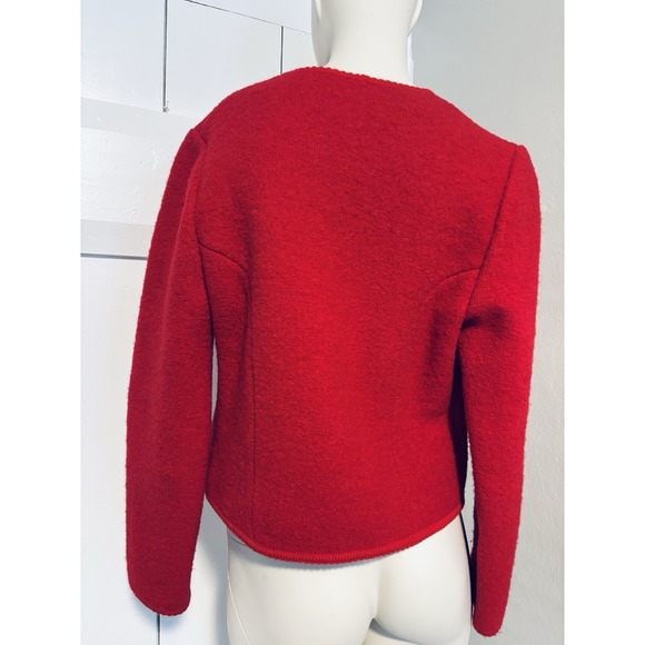 Vintage The Eagles Eye Size 10 Boiled Wool Red Cardigan Sweater Silver Buttons - Picture 4 of 14